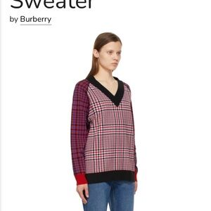 Burberry V-Neck Sweater - Red and Black Plaid